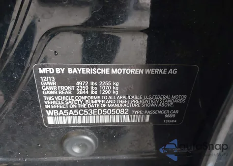 2014 BMW 528I из США, поврежденный, VIN WBA5A5C53ED505082